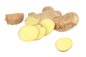 ginger, fresh ginger, sliced ​​particles, template for design and collage