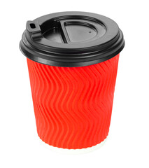 Red paper cups for drinks. Eco cups. Mockup for your advertisement