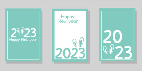 Set of new year illustration template. 2023 rabbit year greeting card collection. Vector illustration.