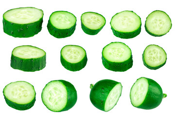 cucumber, fresh cucumber, cut into different pieces, isolate