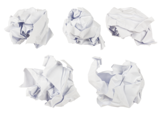 Crumpled paper wads, paper balls, isolate