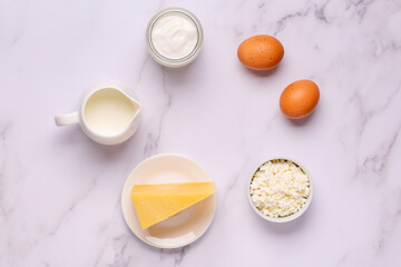 Set of various fresh dairy products.