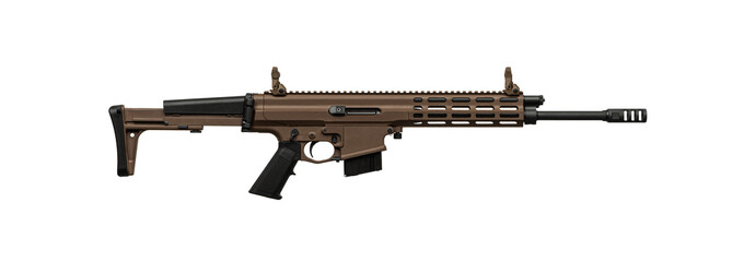 Modern brown automatic rifle. Weapons for police, special forces and the army. Automatic carbine...