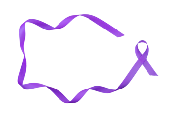 violet tape in hands as a symbol of the problem of Alzheimer's disease, copy space