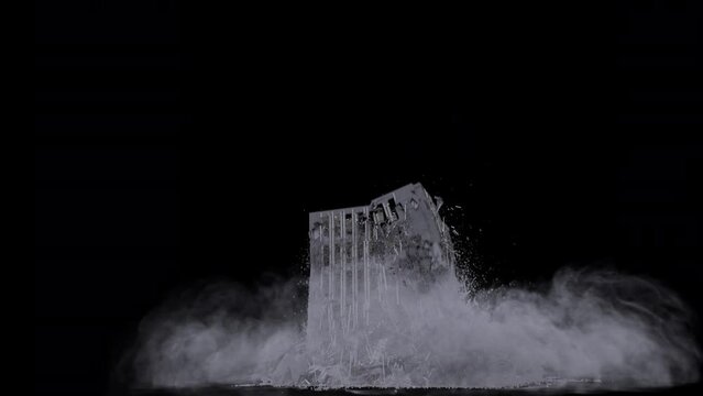Realistically modeled(with inner and outer walls, concrete parts, columns, floor levels and bricks) building collapsing with dust and debris 4K drag and drop editing software supporting blending modes