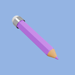 Purple drawing pencil art design or education stationery equipment on creative color background with crayon paint writing object tool. 3D rendering.