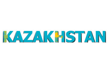 3D Flag of Kazakhstan on a text background.