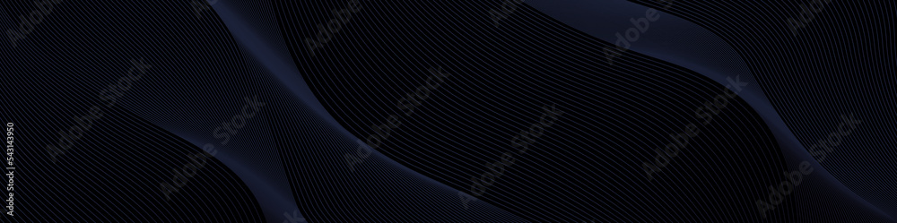 Aufkleber dark blue wavy line pattern on black background. modern abstract guilloche curves in monochrome smok
