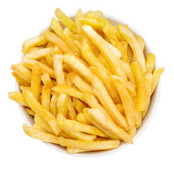 Top view, French fries isolated on white background, French fries on white PNG file.