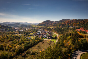 Fototapeta na wymiar Aerial view of the Podhale region in Poland at autumn.
