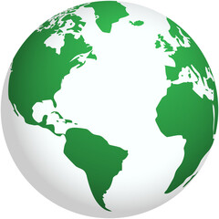 Green world map globe icon. Smooth shading globe.