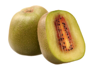 Red kiwi fruit, China, on white background 