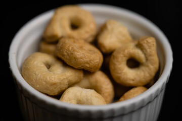 Taralli or Tarallini Italian Snack Cracker from Puglia, Italy in a bowl