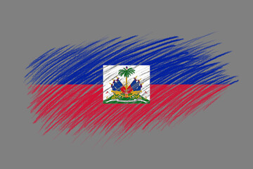 3D Flag of Haiti on vintage style brush background.