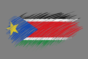3D Flag of South Sudan on vintage style brush background.