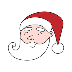 Santa Claus doodle face,Christmas or New Year festive character,social media fairy avatar.Use for holiday postcards,posters,banners,calendars.Doodle cartoon flat style.Editable stroke.Isolated.Vector