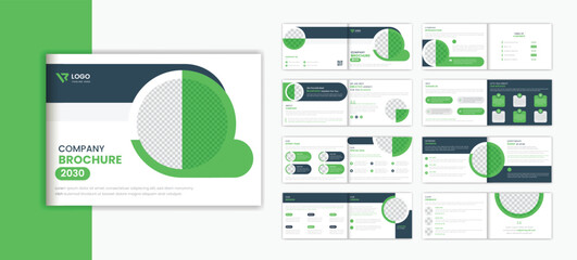 Corporate landscape brochure design template, business 16 page brochure vector