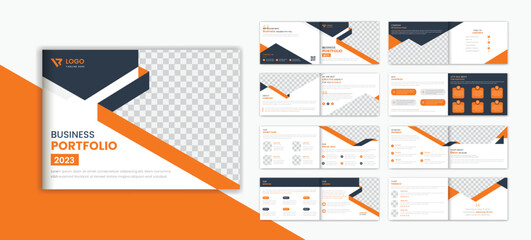 Corporate landscape brochure design template, business 16 page brochure vector