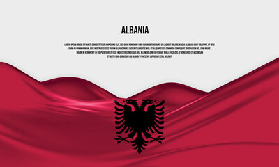 Albania flag design. Waving Albanian flag made of satin or silk fabric. Vector Illustration.