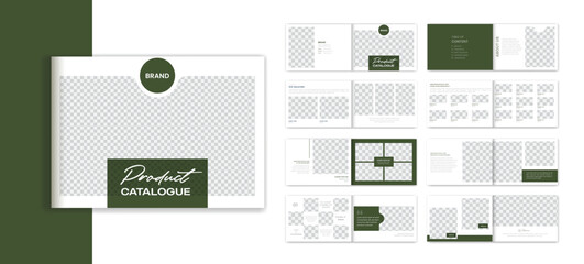 Olive Product catalog landscape brochure design, 16 page artboard brochure layout template
