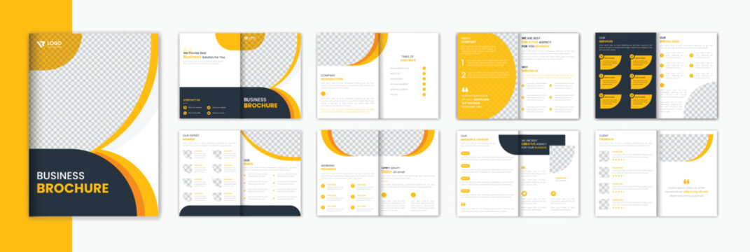 Corporate brochure design template layout, business yellow 16 page brochure vector