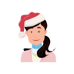 Beautiful girl wearing Santa Claus Hat vector isolated on white background. Vector Illustration.