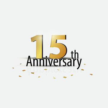 Gold 15th year anniversary celebration elegant logo white background