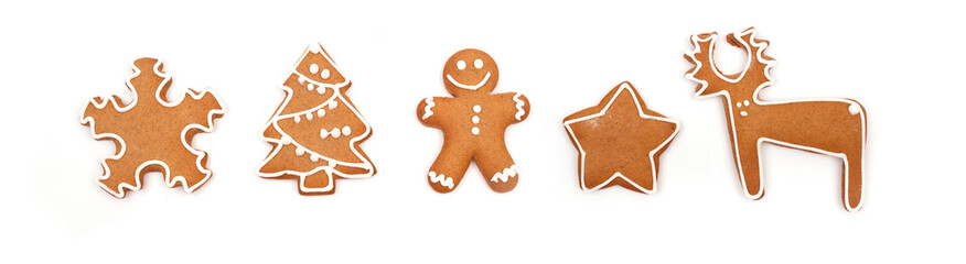 Christmas Ginger and Honey cookies on isolated white background