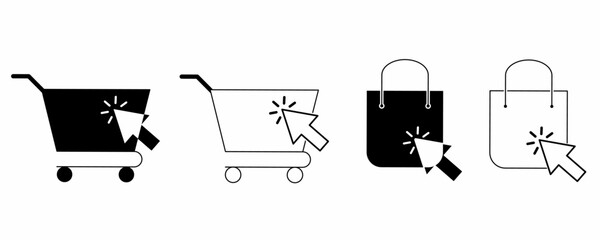 click collect icon set isolated on white background.click collect icon with trolley and shopping bag.vector illustration - obrazy, fototapety, plakaty