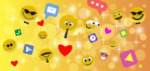 The concept of communication in social networks
 with various emoticons and icons, vector illustration.