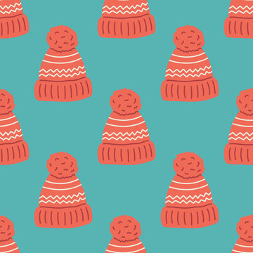 Winter Hat Seamless Pattern. Christmas Collection. Flat Vector Illustration