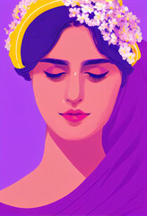 Illustration of a muslim woman with closed eyes in facets style.