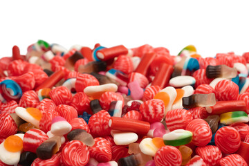 Tasty mix of jelly colorful candies isolated on a white background.