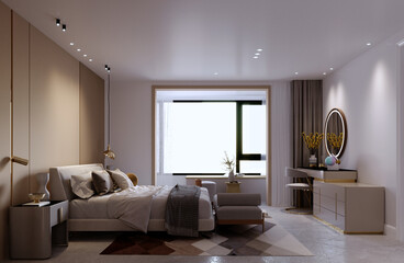 3d rendering,3d illustration, Interior Scene and  Mockup, Bed room interior modern style,
