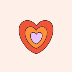 Retro groovy heart. Colorful vector illustration in vintage style. Nostalgic 70s 60s design element or icon