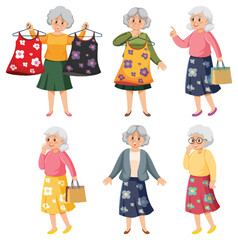 Obraz na płótnie Canvas Elderly woman shopping cartoon character
