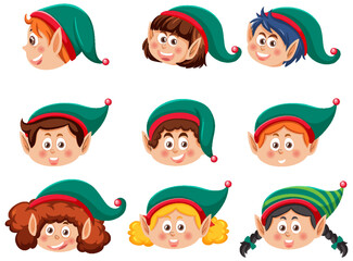 Christmas elves cartoon characters set