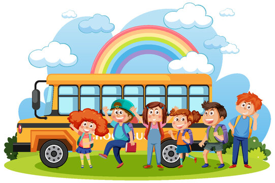 School bus with students cartoon