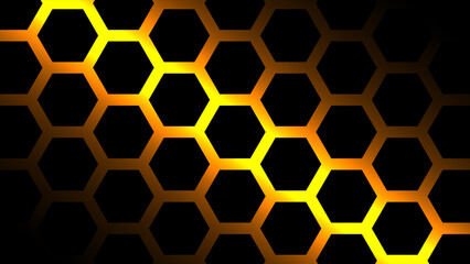 3d Rendering. Black orange hexagons background pattern. Background black dark modern.