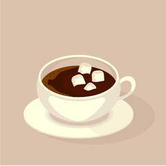 Cup of  black coffee or chocolate with marshmallow