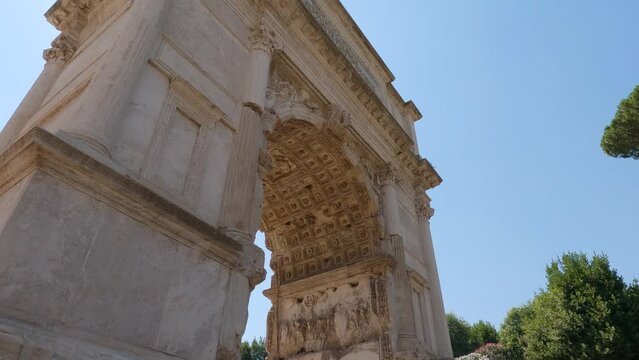View of Arch of Titus in Rome, relief inside arch, detail of central soffit coffers