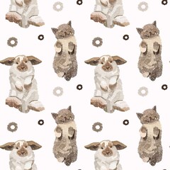 Fototapeta premium Cute rabbit and kitten seamless pattern. Cute background for packaging, wrappers, notebooks, scrapbooking, wallpapers and prints.