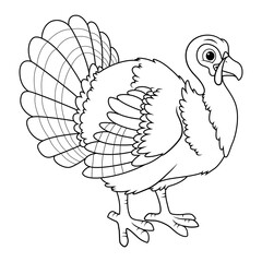 Turkey Cartoon Animal Illustration BW