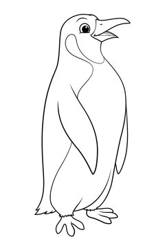 Penguin Cartoon Animal Illustration BW