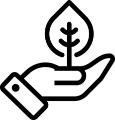 Ecology, nature line icon. Hand holding leaf