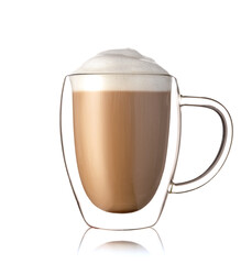 cappuccino in glass with double walls isolated on white background