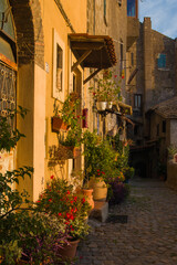 Fototapeta na wymiar View of a typical alley of Castelnuovo di Porto, a medieval and beautiful town in Lazio near Rome, Italy