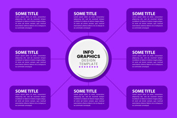 Fototapeta premium Infographic template. 8 purple rectangles connected to the central circle