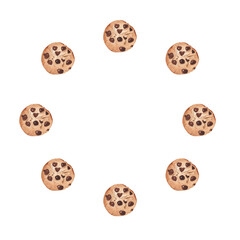 Frame with cookie. Watercolor hand drawn illustration of pastry. Baked sweet food for washi tape design, banner and ribbon.