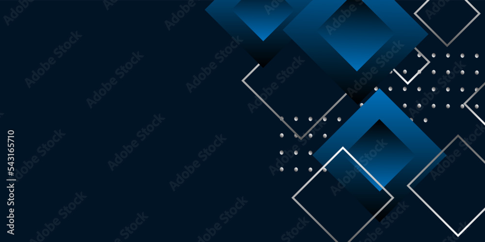 Wall mural modern abstract dark navy blue background with dots and 3d square shapes.